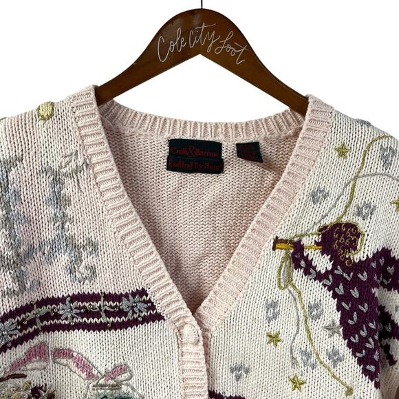 Not So Ugly Christmas Sweater Knitted Pastel Cardigan Santa Sleigh Horse Angel - Picture 2 of 13